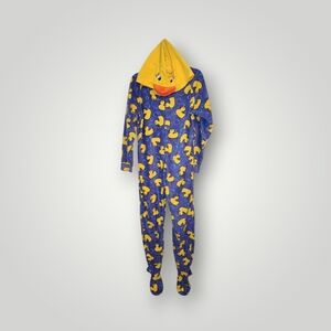 Joe Boxer Womens One Piece Duck Hooded Footie Footed Pajamas blue size M